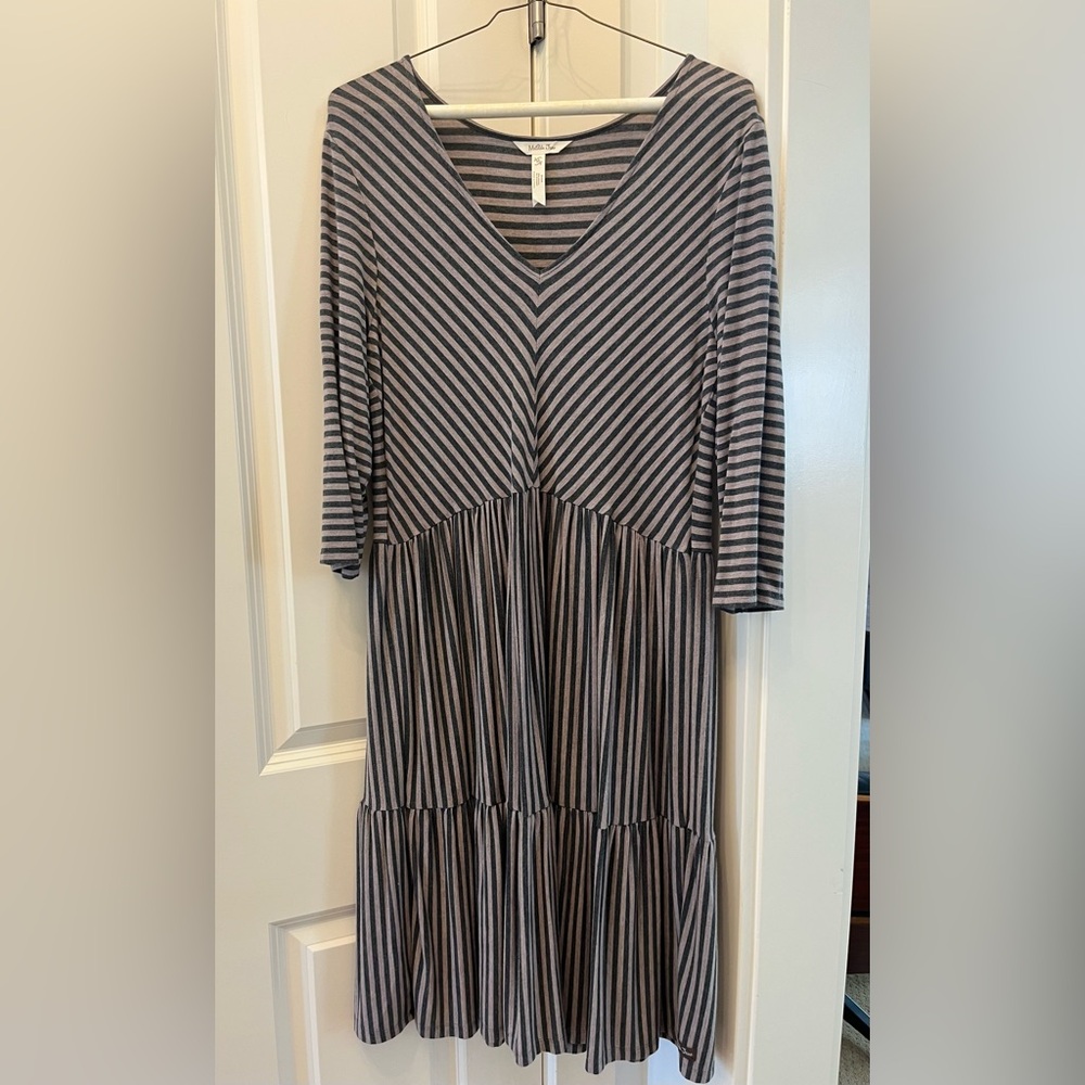 Matilda Jane Black and Gray Striped Long Sleeve Dress